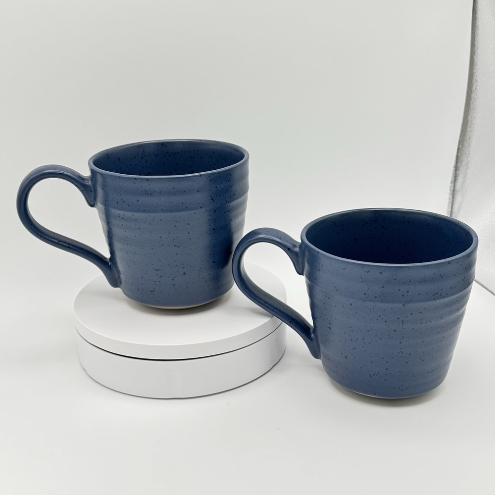 Bee & Willow Blue Speckled Stoneware Coffee Mugs Set 2 Rustic Farmhouse‎ - Picture 2 of 10